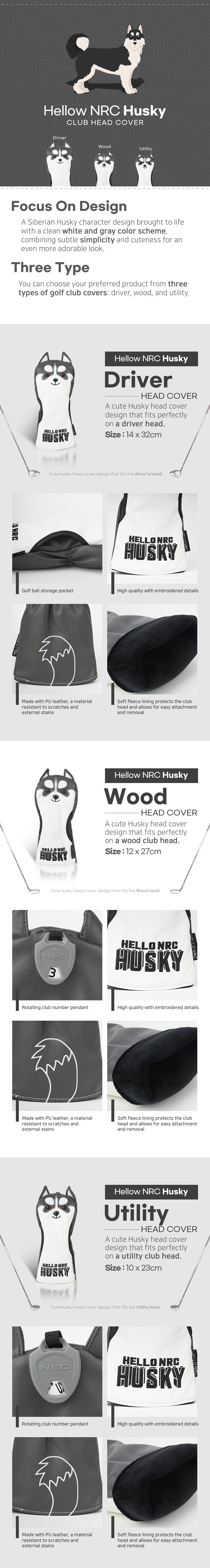 Detailed image of Husky Golf Club Headcover – Driver, Wood, Hybrid Covers with Dog Design