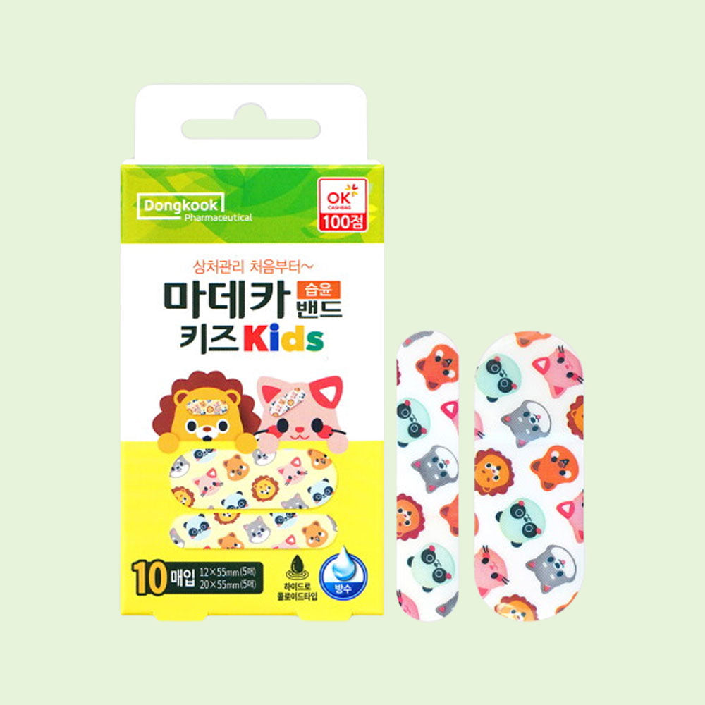 마데카 하이드로콜로이드 밴드 키즈용 (10개입, 혼합 사이즈) - 베인 상처, 긁힌 상처, 물집용 방수 습윤 드레싱