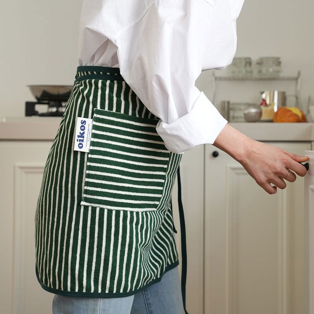 oikos Striped Terry Waist Apron – Short Cooking Apron for Kitchen, Cafe, or Home Use