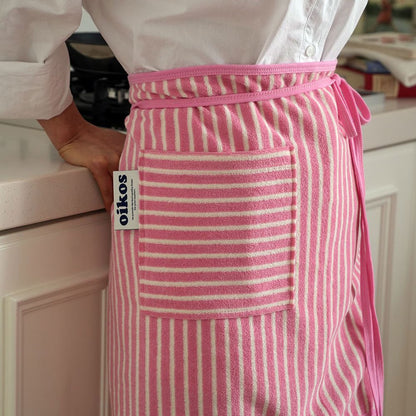 oikos Striped Terry Waist Apron – Short Cooking Apron for Kitchen, Cafe, or Home Use