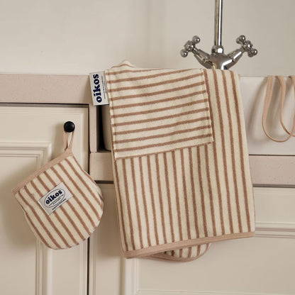 oikos Striped Terry Waist Apron – Short Cooking Apron for Kitchen, Cafe, or Home Use