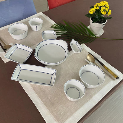Kim Seok Binn Korean Dinnerware - Blue Line 2-Person Set B (Round Rice & Soup Bowls)