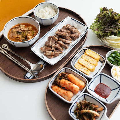 Kim Seok Binn Korean Dinnerware - Blue Line 2-Person Set A (Polygon Rice & Soup Bowls)