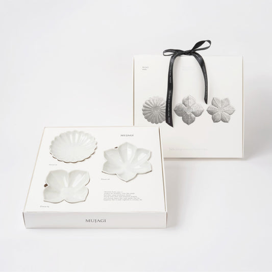 MUJAGI Korean ceramic dinnerware Flower 3-Piece Side Dish Plate Gift Set