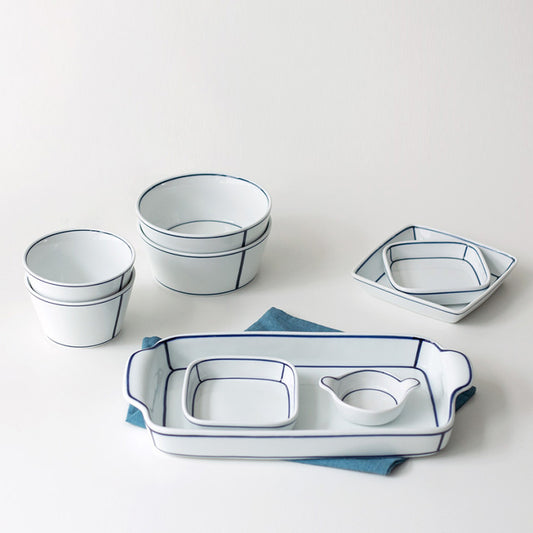 Kim Seok Binn Korean Dinnerware - Blue Line 2-Person Set A (Round Rice & Soup Bowls)