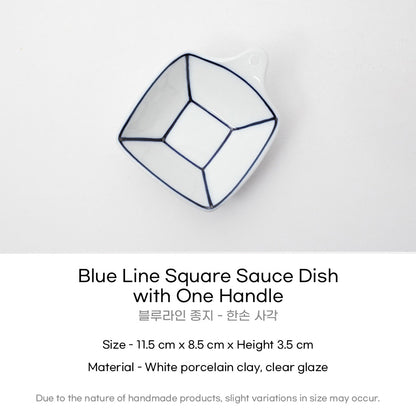 Kim Seok Binn Korean Dinnerware - Blue Line One-Handed Square Sauce Dish
