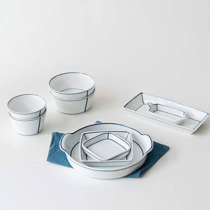 Kim Seok Binn Korean Dinnerware - Blue Line 2-Person Set B (Round Rice & Soup Bowls)