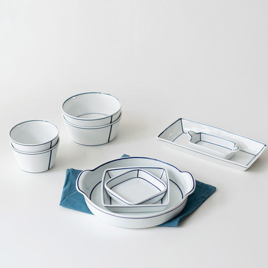 Kim Seok Binn Korean Dinnerware - Blue Line 2-Person Set B (Round Rice & Soup Bowls)