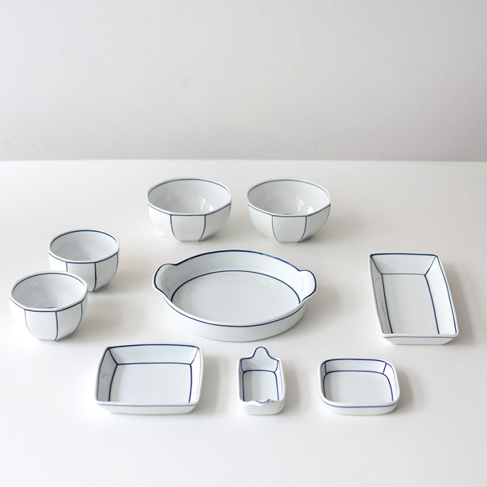 Kim Seok Binn Korean Dinnerware - Blue Line 2-Person Set B (Polygon Rice & Soup Bowls)