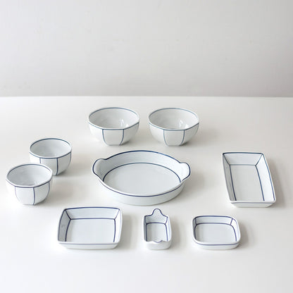 Kim Seok Binn Korean Dinnerware - Blue Line 2-Person Set B (Polygon Rice & Soup Bowls)