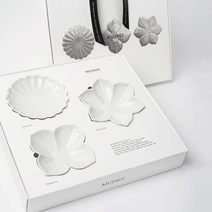 MUJAGI Korean ceramic dinnerware Flower 3-Piece Side Dish Plate Gift Set