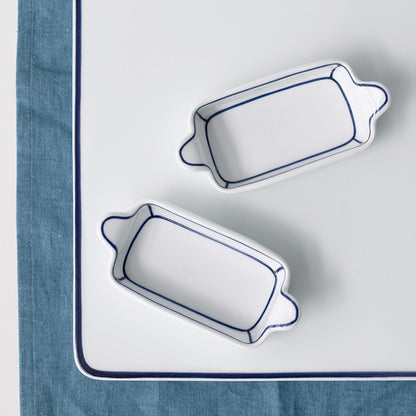 Kim Seok Binn Korean Dinnerware - Blue Line Rectangular Sauce Dish with Handle