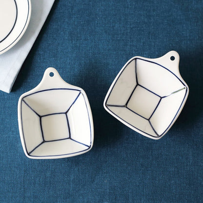 Kim Seok Binn Korean Dinnerware - Blue Line One-Handed Square Sauce Dish