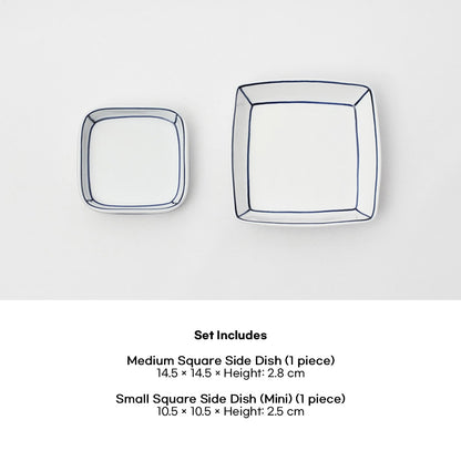 Kim Seok Binn Korean Dinnerware - Blue Line 2-Person Set B (Polygon Rice & Soup Bowls)