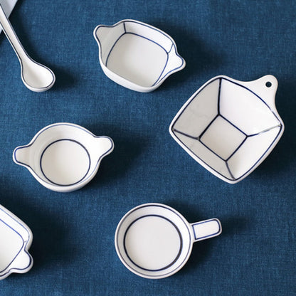 Kim Seok Binn Korean Dinnerware - Blue Line Mini Sauce Dish Pan-Shaped