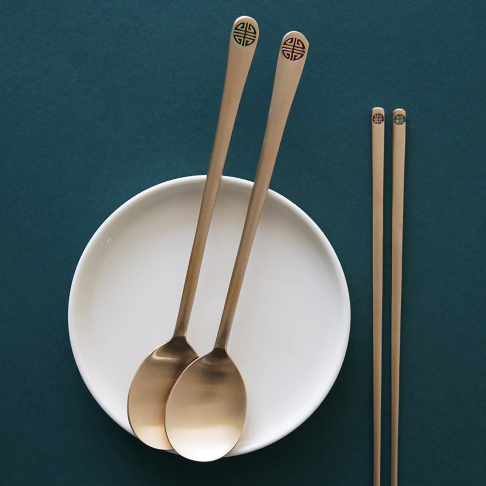 NOTDAM Bangjja Yugi Korean Flatware Set for 2 – Yeonriji Spoon & Chopstick Couple Set