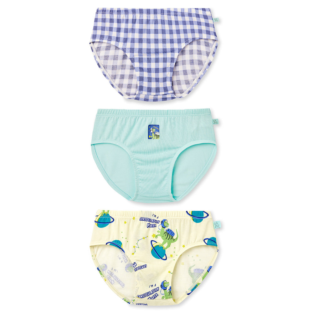 Moonya Moonya Boys Underwear – Tencel Modal Space Dinosaur Check Print Briefs (IS29)