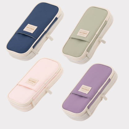 Korean Pencil Case, Expandable Large Capacity Canvas Pen Pouch for School Supplies