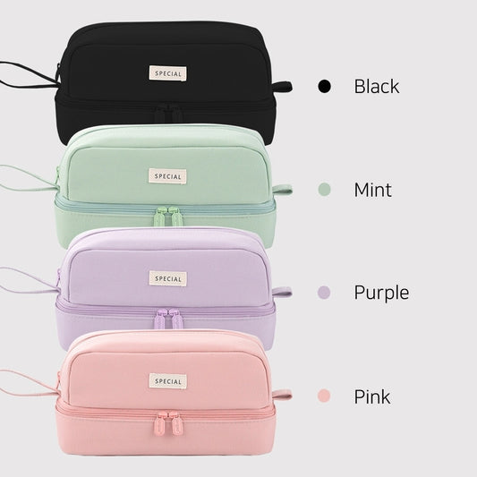 Korean Pencil Case, Double Layer Large Capacity Dual Zipper Pen Pouch for School Supplies