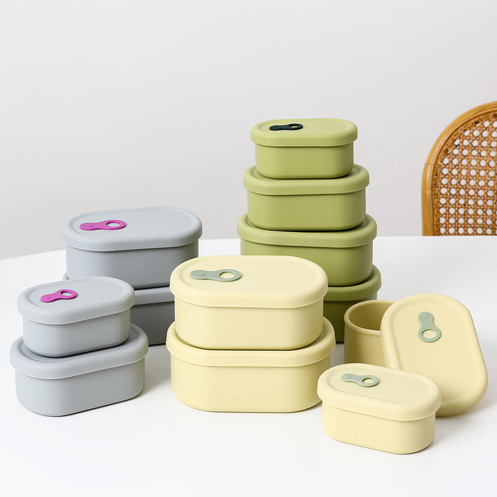 Microwave Safe Food Container, Korean Silicone Freezer Storage Box with Steam Vent Lid