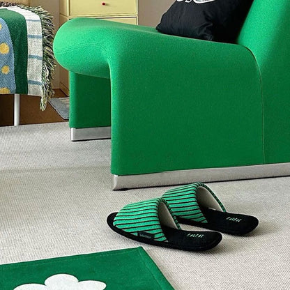 Korean Terry Stripe Non Slip Indoor Slippers, Cozy House Shoes for Men and Women