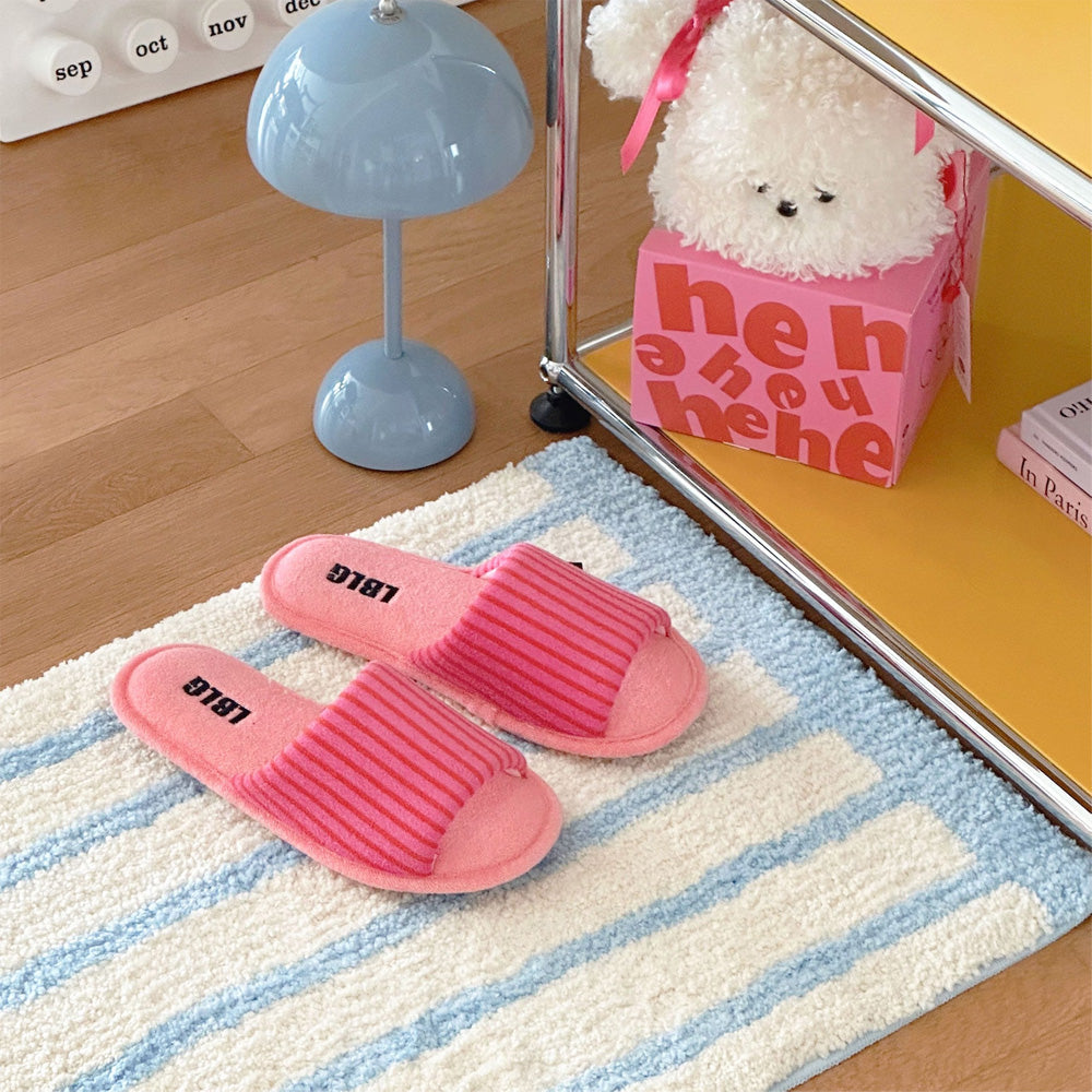 Korean Terry Stripe Non Slip Indoor Slippers, Cozy House Shoes for Men and Women