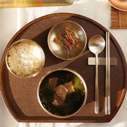 NOTDAM Bangjja Yugi Korean Flatware Set for 4 / Moon Spoon & Chopstick Set with Quilted Pouch
