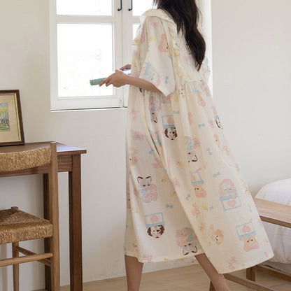 Ruffle Shoulder Summer Pajama Dress – Lightweight Cool Loungewear for Women