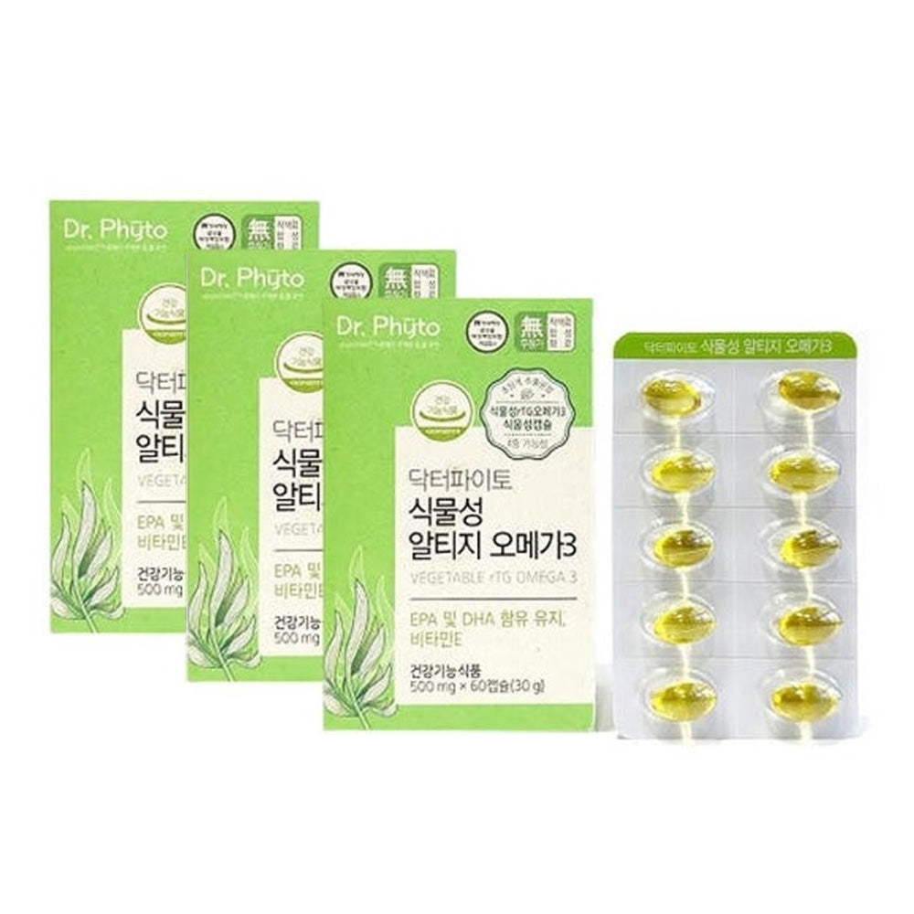 Dr. Phyto 식물성 rTG 오메가-3 500mg – 비건 오메가-3 소프트젤, 60캡슐