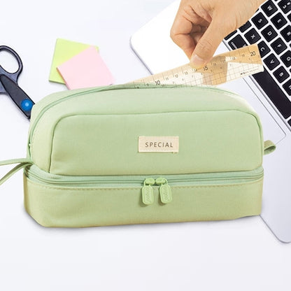 Korean Pencil Case, Double Layer Large Capacity Dual Zipper Pen Pouch for School Supplies
