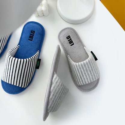 Korean Terry Stripe Non Slip Indoor Slippers, Cozy House Shoes for Men and Women