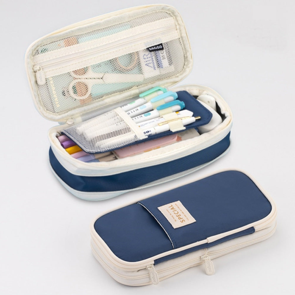 Korean Pencil Case, Expandable Large Capacity Canvas Pen Pouch for School Supplies