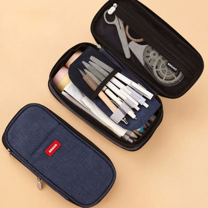 Korean Pencil Case, Expandable Large Capacity Denim Canvas Pen Pouch for School Supplies