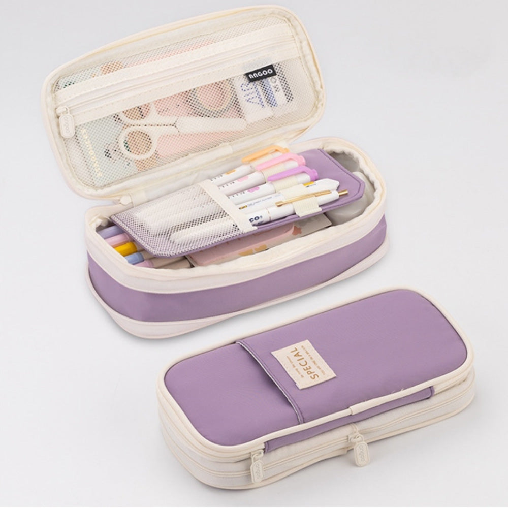Korean Pencil Case, Expandable Large Capacity Canvas Pen Pouch for School Supplies