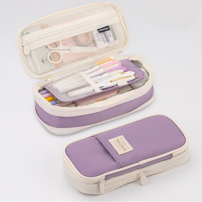 Korean Pencil Case, Expandable Large Capacity Canvas Pen Pouch for School Supplies