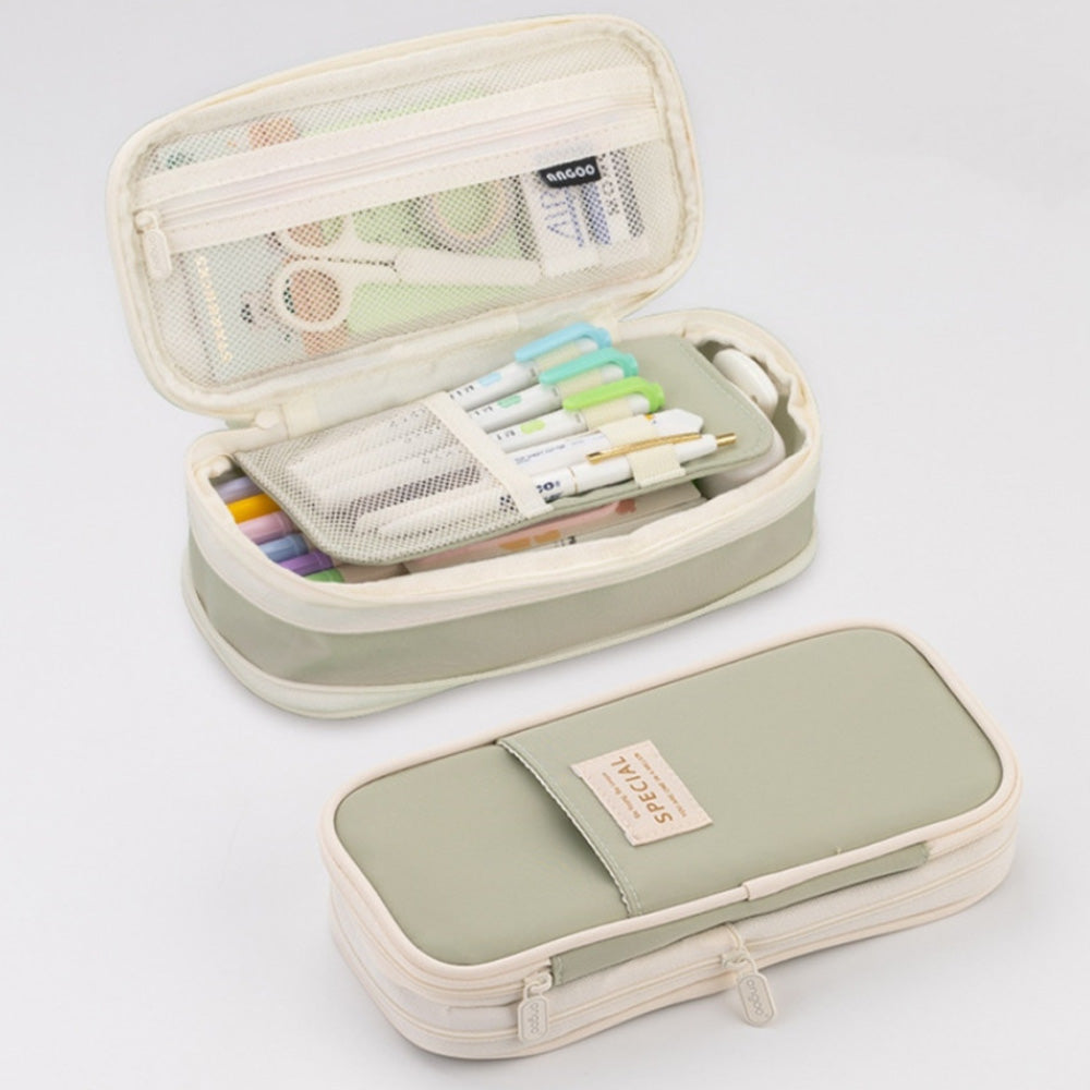 Korean Pencil Case, Expandable Large Capacity Canvas Pen Pouch for School Supplies