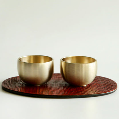 NOTDAM Dew Bangjja Yugi Soju Shot Glasses – Handcrafted Korean Bronze Cups, Set of 2