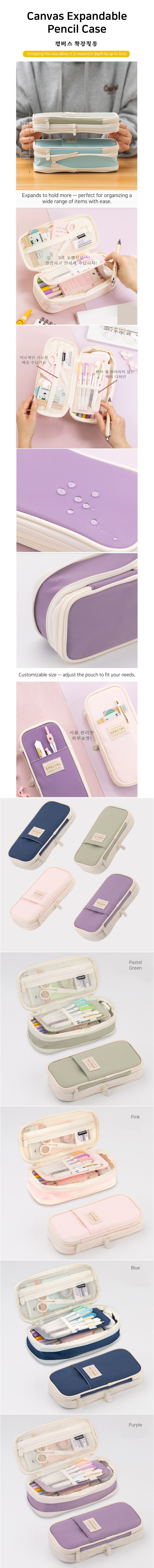 Detailed image of Korean Pencil Case, Expandable Large Capacity Canvas Pen Pouch for School Supplies