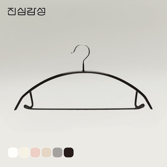 Black metal clothes hanger with non-slip coating and integrated lower bar for versatile garment storage