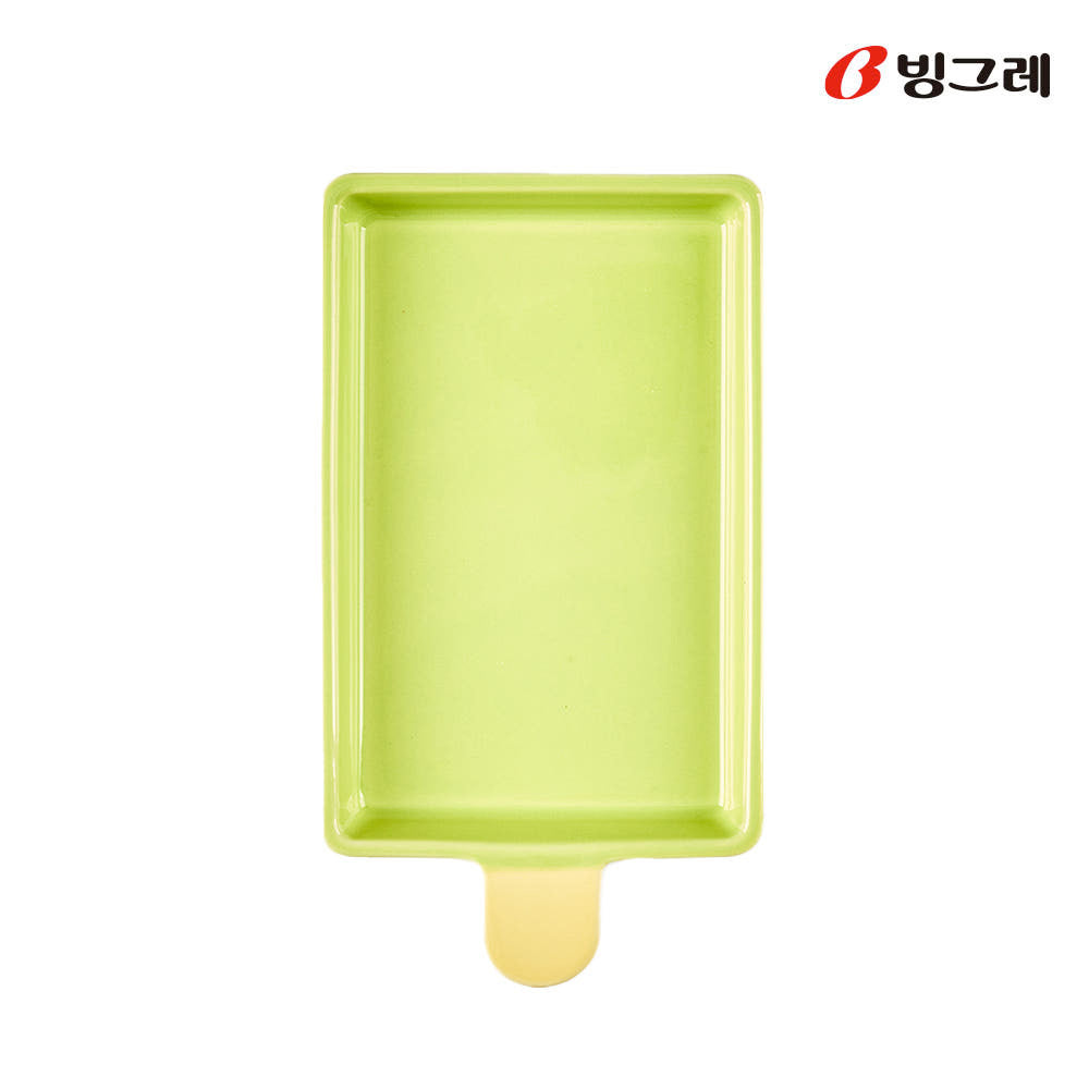Top view of Binggrae Melona popsicle-shaped green ceramic plate